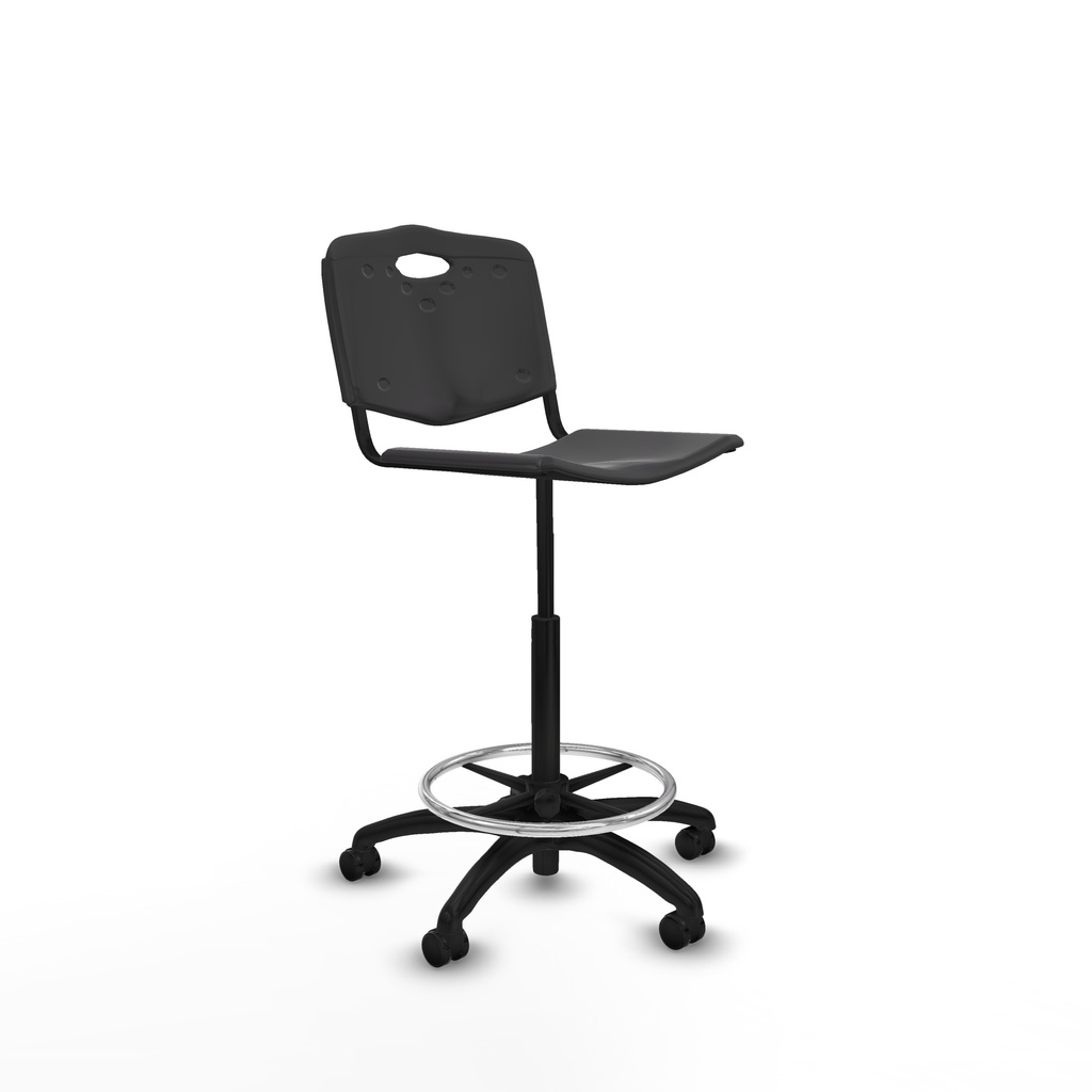 Taburete robledo giratorio plástico negro sin brazos base poliamida ruedas autofrenantes 50MM