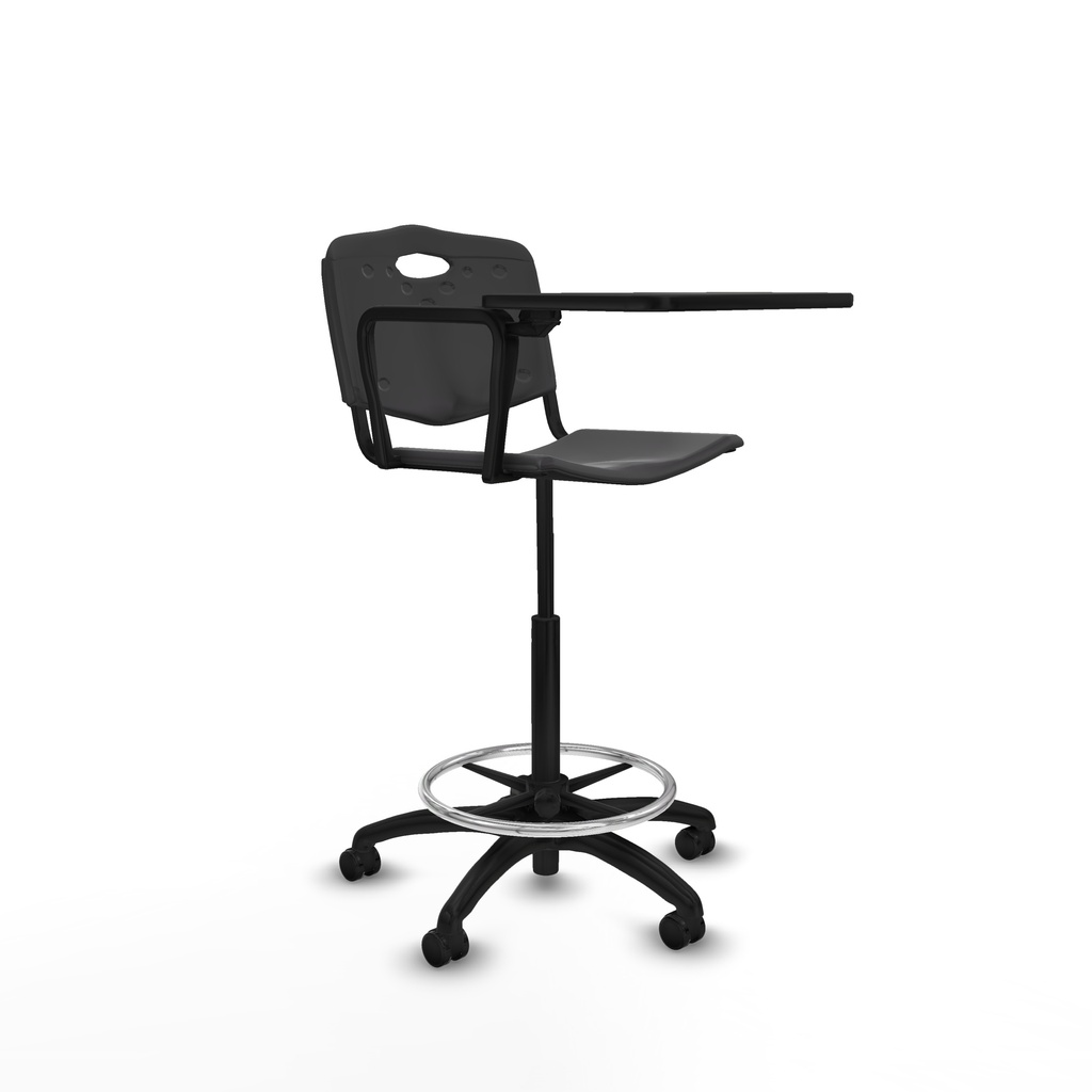 Taburete robledo giratorio plástico negro brazo con pala diestros base poliamida ruedas engomadas 50MM