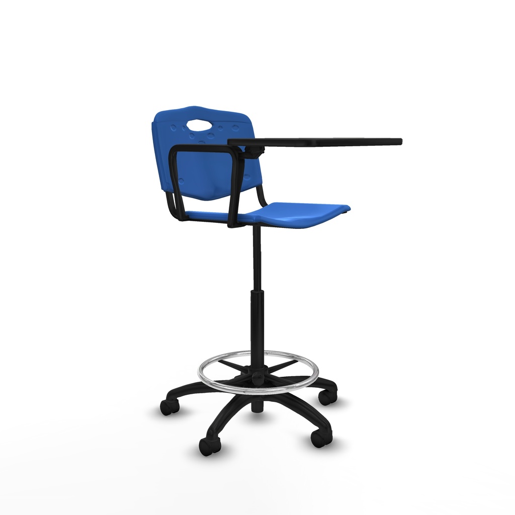 Taburete robledo giratorio plástico azul brazo con pala diestros base poliamida ruedas nailon 50MM