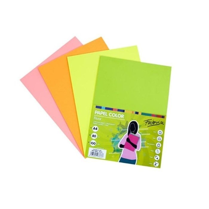 Papel A4 80GR 100 hojas colores fluorescentes surtidos