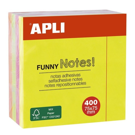 CUBO NOTAS ADHESIVAS APLI 75X75 400H COLORES BRILLANTES R:10