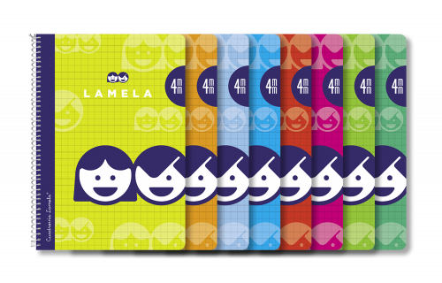 BLOC ESPIRAL LAMELA CUARTO TAPA BLANDA CUADROS Y DOBLE PAUTA 4 MM 8 COLORES 40 HOJAS 70 G/M2