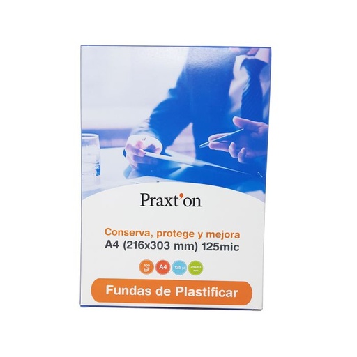 FUNDA PLASTIFICAR PRAXTON A4 125MIC 216X303 CAJA 100UD