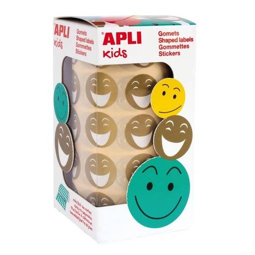 Rollo gomets cara feliz 20 mm metalizados oro