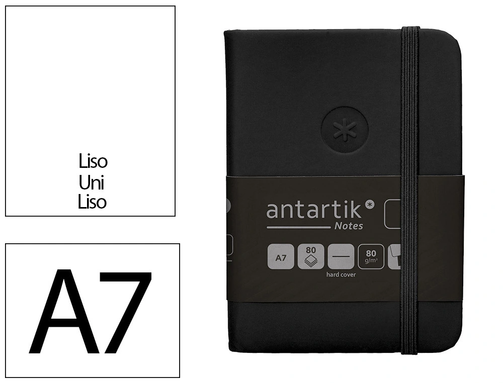 [TW12] Cuaderno con gomilla ANTARTIK notes tapa dura A7 hojas lisas negro 80 hojas 80 gr fsc