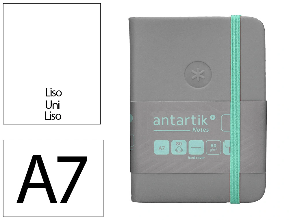 [TX21] Cuaderno con gomilla ANTARTIK notes tapa dura A7 hojas lisas gris y turquesa 80 hojas 80 gr fsc