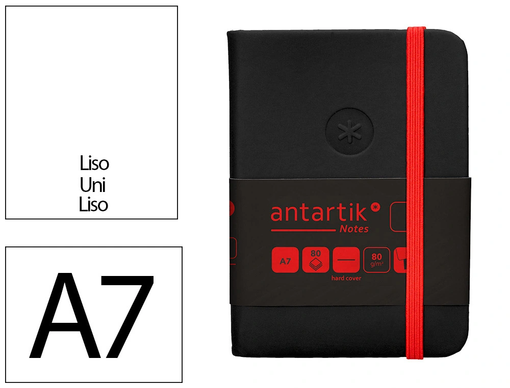 [TX09] Cuaderno con gomilla ANTARTIK notes tapa dura A7 hojas lisas negro y rojo 80 hojas 80 gr fsc