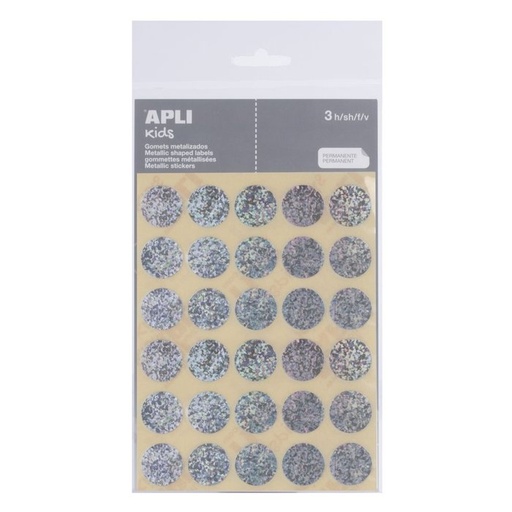 [11809] Bolsa gomets redondos 20 mm metalizados plata 3 hojas
