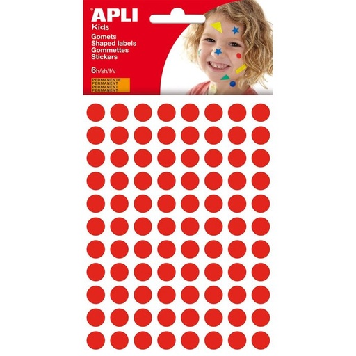 [13229] Bolsa gomets redondos 10,5 mm permanentes rojos 6 hojas