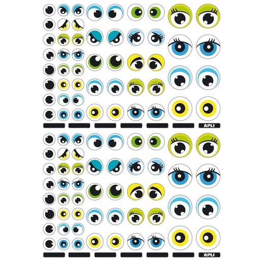[13854] Gomets tematicos ojos azul/verde 3 hojas