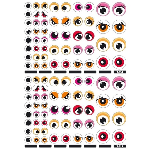 [13855] Gomets tematicos ojos rosa/naranja 3 hojas