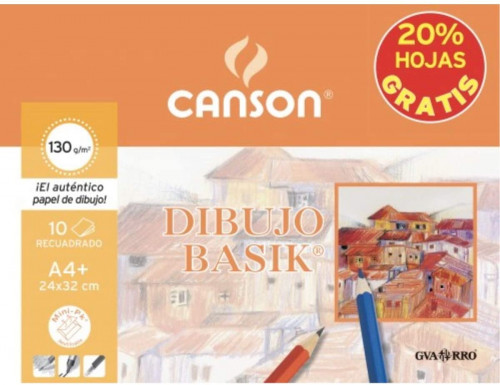 MINIPACK PAPEL DIBUJO BASIK DIN A 4 CON RECUADRO 130GRS.  27437