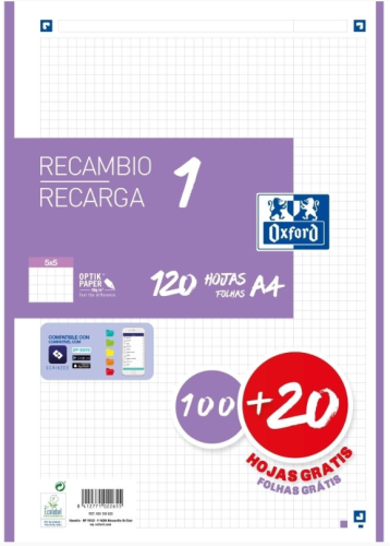 [400158164] Recambio color 1 A4 100+20 hojas 5X5 lila 90GRS OXFORD 400158164