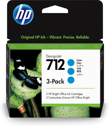 [3ED77A] Hp paquete de 3 cartuchos de tinta designjet 712 cian de 29 ml