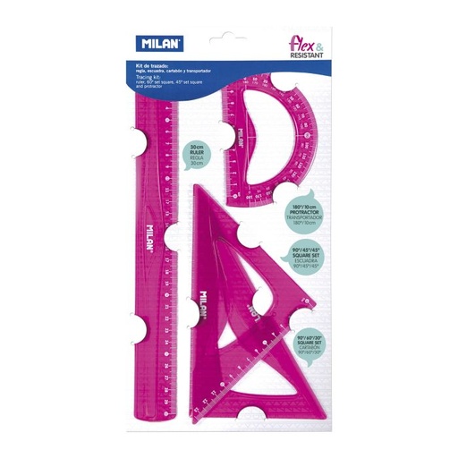 [359801P] Juego reglas milan flexible 4 piezas 30CM rosa