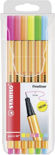 [88/6-1] Estuche rotulador punta fina 0,4MM. point 88 con 6 unidades neon STABILO 88/6-1