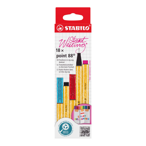 [8818/5] Estuche carton zig-zag rotulador punta fina 0,4MM. point 88 con 18 unidades colores surtidos STABILO 8818-5