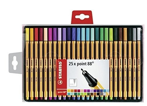 [8825-1] Estuche metalico 25 rotuladores punta fina 0,4MM. point 88 colores surtidos STABILO 882501
