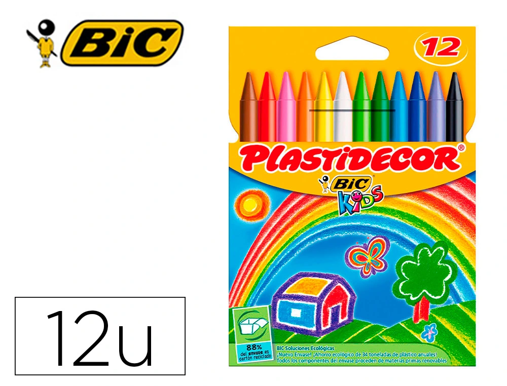 Lapices cera PLASTIDECOR caja de 12 colores surtidos