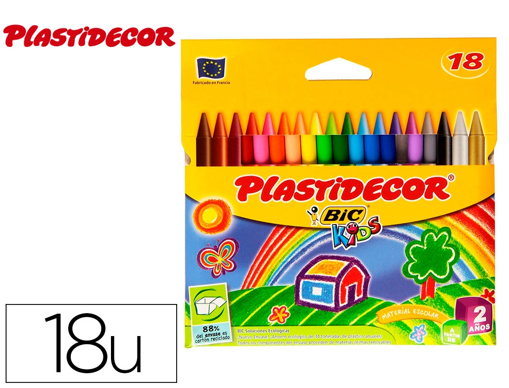 Lapices cera PLASTIDECOR caja de 18 colores surtidos