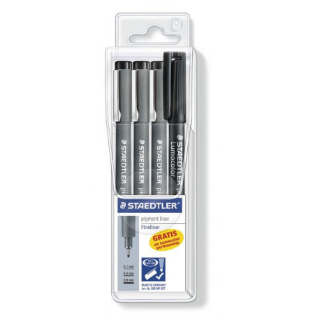 [308 S1WP3] Estuche 3 calibrados pigment liner 308, + regalo portaminas STAEDTLER 308 S1WP3