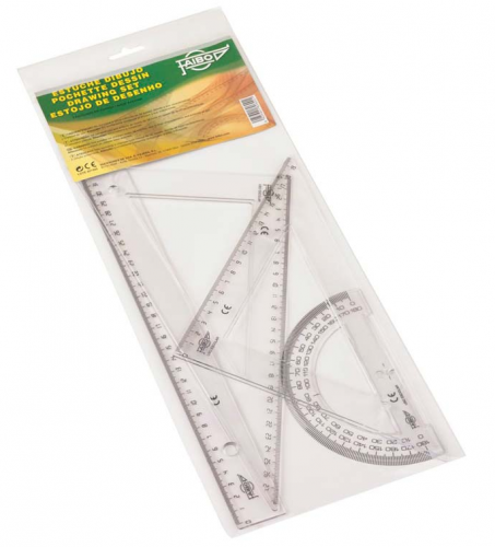[806] Estuche con regla / escuadra / cartabon y semicirculo 30 cm. plastico FAIBO 806