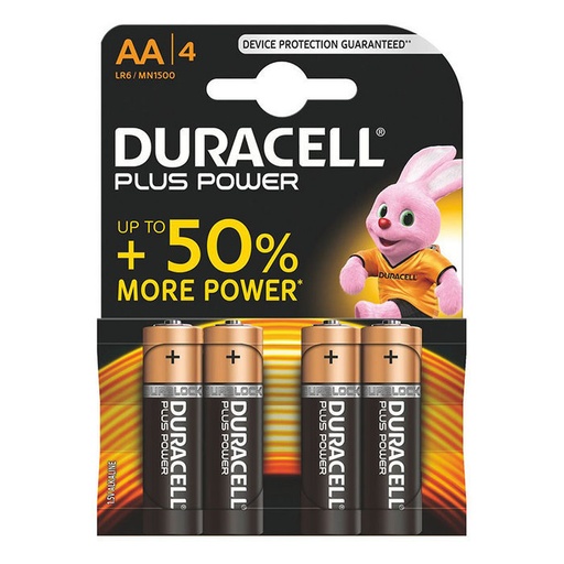 Pilas alcalina DURACELL plus power aa LR6 blister 4 uds