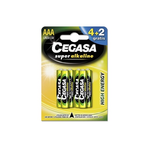 Pilas alcalinas cegasa LR03 aaa blister 4+2UD