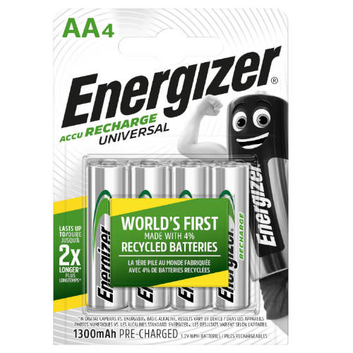 Blister 4 pilas recargables universal potencia 1300 mah tipo HR6 energizer E301376000