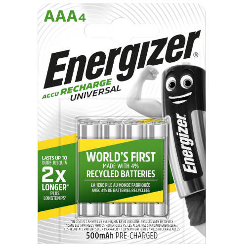 Blister 4 pilas recargables universal potencia 500 mah tipo HR03 energizer E301375701