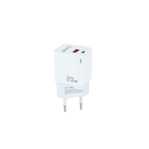[TQWC-QCPD20WT] TOOQ cargador de pared usb-c/pd + usb-a/qc 20W, blanco