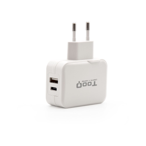 [TQWC-2SC02WT] TOOQ cargador de pared doble puerto usb-c + usb a, 27W