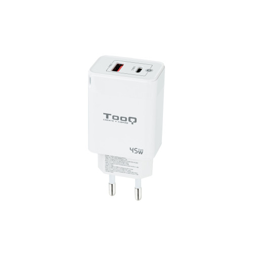 [TQWC-GANQCPD45WT] TOOQ cargador de pared gan usb-c/pd + usb-a/qc 45W, blanco