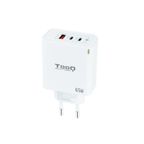 [TQWC-GANQC2PD65WT] TOOQ cargador de pared gan 2USB-c/pd + usb-a/qc 65W, blanco