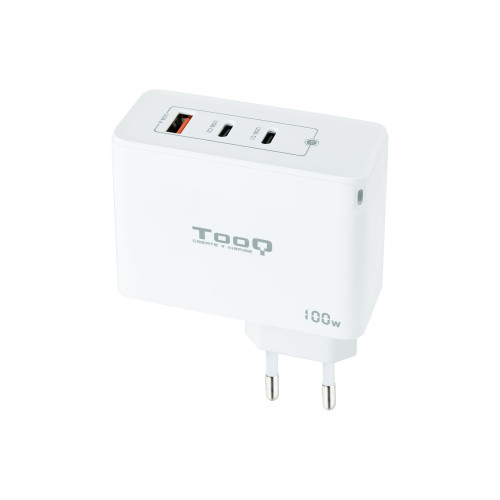 [TQWC-GANQC2PD100W] TOOQ cargador de pared gan 2XUSB-c/pd + usb-a/qc 100W, blanco