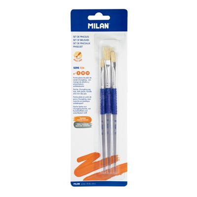 [BWM10464] Blíster 3 pinceles planos (pelo cerda chungking) mango de plástico ergo serie 526 nº 8, 10 y 12 MILAN BWM10464