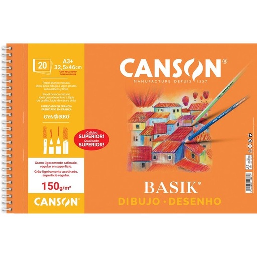 [C400078215] Bloc dibujo papel basik A3+ 32,5X46 150GR 20H con recuadro