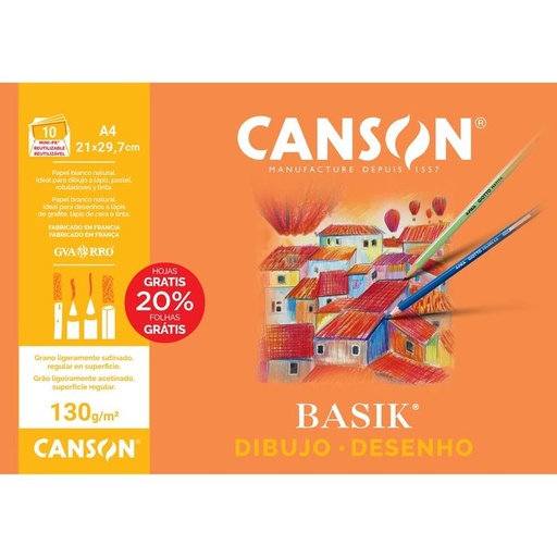 [C400110486] Minipack A4 10H basik liso 130 grs 20% hojas gratis