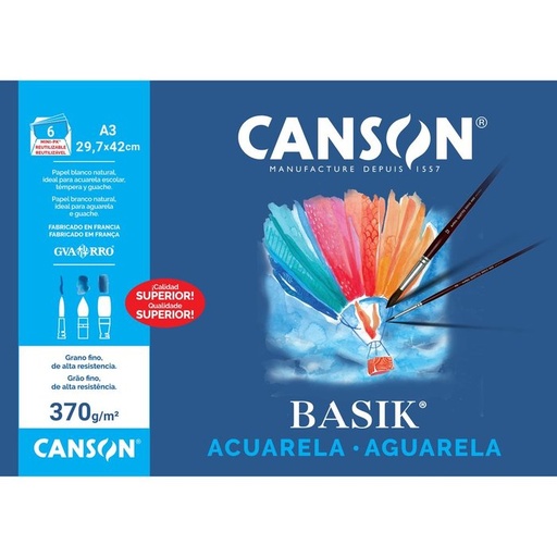 [C200402393] Minipack A3 6H laminas basik acuarela 370GR