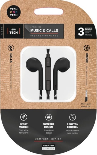Ear tech * auriculares ergonomicos cable 1, 2M negro