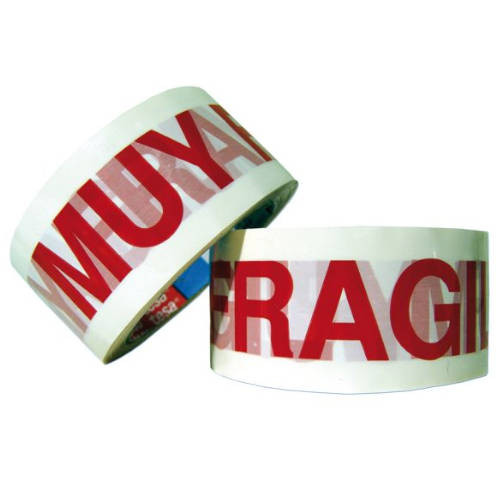 [60089-00001-00] Cinta de embalaje impresa "muy fragil" 50MM.X66M. blanco / rojo tesa 60089-00001-00