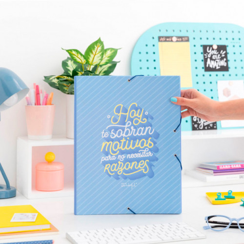 [WOA09755ES] Carpeta carton separadora con goma elastica "hoy te sobran motivos para.. "mr.wonderful WOA09755ES