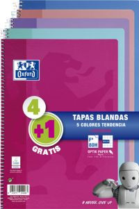 [400072719] Cuaderno espiral tapa blanda folio 80 hojas 4X4 con margen colores tendencia oxford 400072719