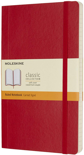 [QP616F2] Libreta clasica tapa blanda rojo escarlata l (13X21CM) rayada moleskine QP616F2