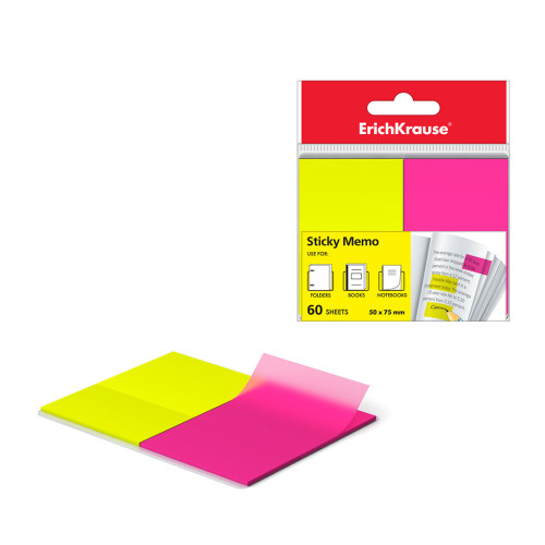 [31180] Blister 60 marcapaginas neon 50X75MM 2 colores amarillo/rosa erich krause 31180