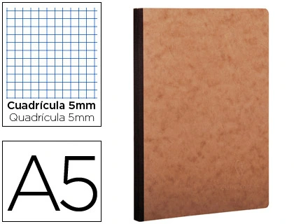 [79542C] Libreta age-bag tapa cartulina lomo cosido cuadro 5 mm 96 hojas color havana 148X210 mm