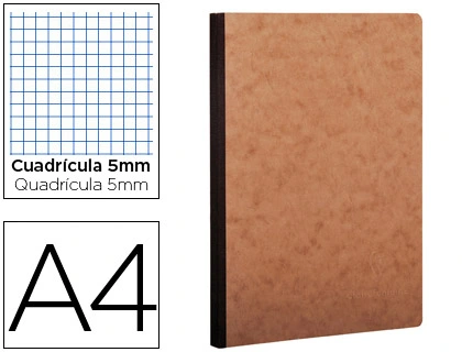 [79142C] Libreta age-bag tapa cartulina lomo cosido cuadro 5 mm 96 hojas color havana 210X297 mm