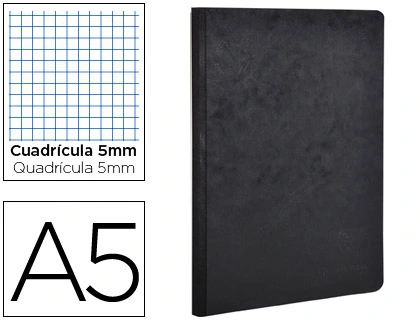 [795421C] Libreta age-bag tapa cartulina lomo cosido cuadro 5 mm 96 hojas color negro 148X210 mm