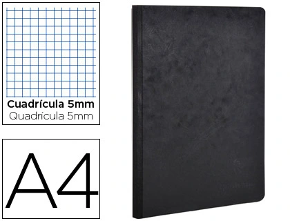 [791421C] Libreta age-bag tapa cartulina lomo cosido cuadro 5 mm 96 hojas color negro 210X297 mm