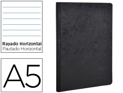 [795461C] Libreta age-bag tapa cartulina lomo cosido rayado horizontal 96 hojas color negro 148X210 mm